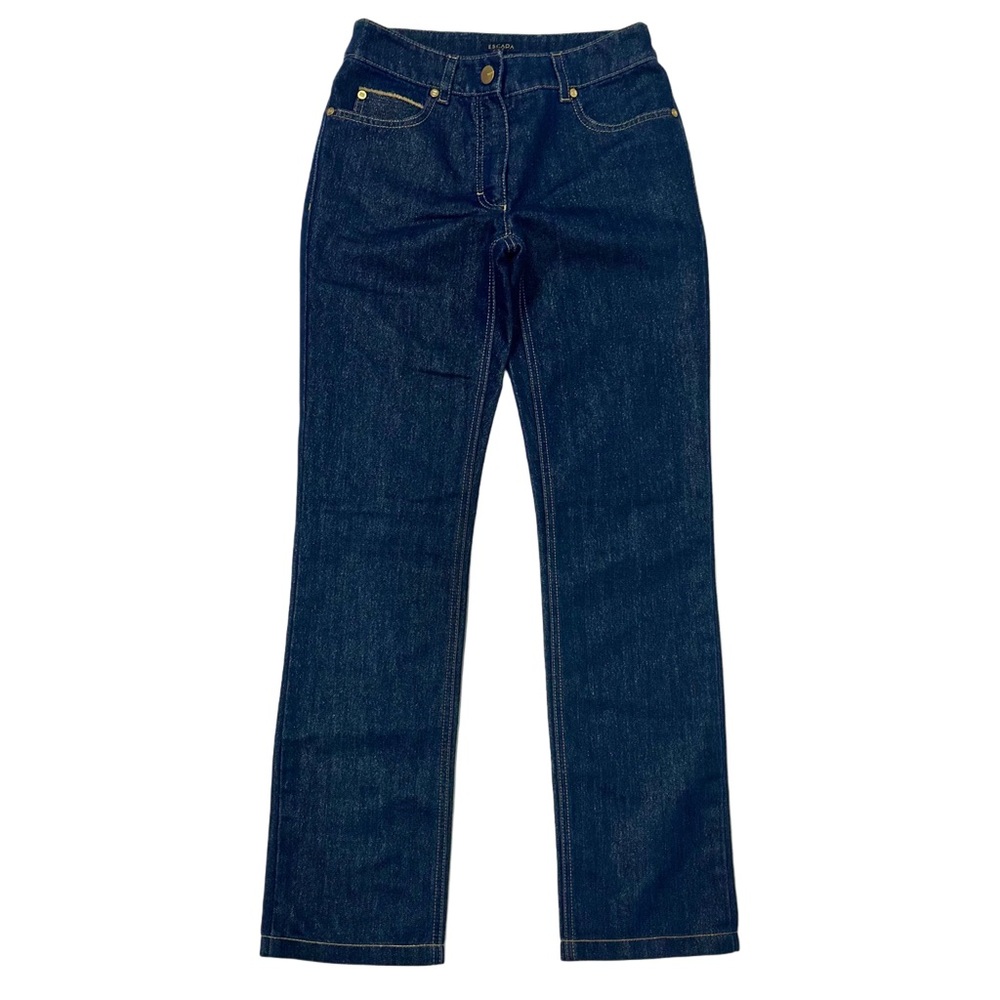 Escada Dark Wash Gold Shimmer Straight Leg Mid Rise‎ Jeans Women's US Sz 2